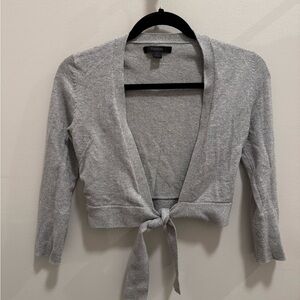Express Sparkly Gray Tie-Front Cropped Cardigan Sweater